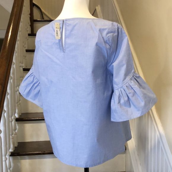 MADEWELL Women's Blue Short Bell Sleeve Blouse Size Medium NWT - Picture 9 of 10